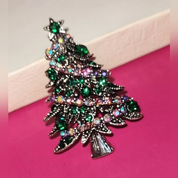 Small Crystal Christmas Tree Brooch  - C - Picture 3 of 16